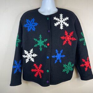Vintage Talbots Christmas Winter Snowflake Wool Jacket Large Holiday Cardigan